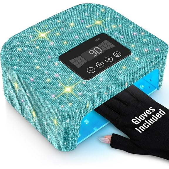 Cordless UV Nail Lamp, 120W Rechargeable UV Light for Gel Nails, LED Nail Light with 4 Timer Modes, Nail Dryer Fully Decorate with Sparkling Nail Rhinestones Diamond