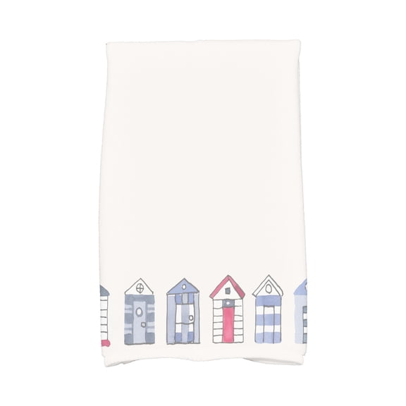 Simply Daisy, 16 x 25 Inch, Beach Huts, Geometric Print Kitchen Towel, Ivory