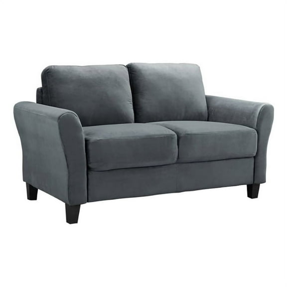 Pemberly Row 18.5" Transitional Microfiber Loveseat in Dark Gray