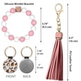 thumbnail image 2 of WIRESTER 2pcs Set English Bulldog & Pug Playful Postures Rose Quartz/White Silicone Beaded Bracelet Keychain With Tassel & Round Glitter Silver Key Ring Car Key Chain Wristlet For Women Girls, 2 of 5