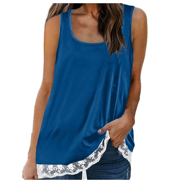 Gibobby Mujeres Tank Tops Lace Patchwork Travel Pullover Blusas(Azul,M)
