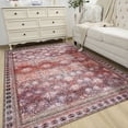 thumbnail image 2 of Wondo Floral Washable Rugs, 6x9 Area Rug for Living Room, Soft Large Boho Bedroom Rug, Botanical Non Slip Ultra Thin Floor Carpet for Dining Room Nursery Office, Dark Red, 2 of 8