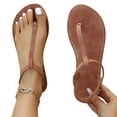 thumbnail image 4 of KIJBLAE Plus Size Women's Casual Thong Flat Sandals, Round Open Toe Solid Tone, Back Elastic Strap, Comfy Indoor Outdoor Footwear Brown 43, 4 of 9