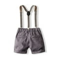 thumbnail image 4 of Bullpiano 1-6T Summer Toddler Suspender Shorts Suit Baby Boys Clothes Sets Short Sleeve Plaidt Bowtie Shirt+Suspender Shorts Gentleman Outfits Suits (Style B), 4 of 6