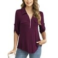 thumbnail image 2 of Traleubie Women's 3/4 Sleeve Collared Blouses Business Casual Zip Front V Neck Loose Fit Tunic Tops L-4XL, 2 of 4