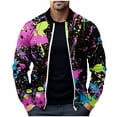 thumbnail image 2 of COSFO Bomber Jacket for Men Casual Full Zip Multicolor Watercolor Coat with Pocket Slim Long Sleeve Stand Collar Jackets, 2 of 5