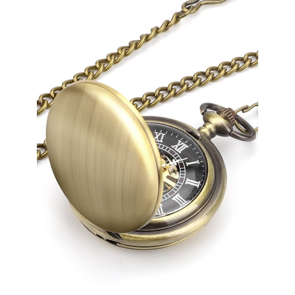 TSV Men's Mechanical Retro Pocket Watch, Classic Mechanical Movement Pocket Watch with Chain