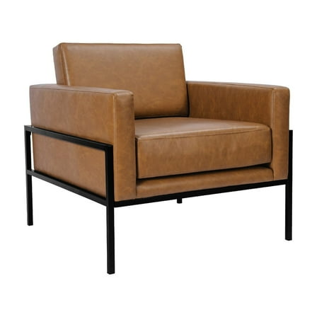 Fiam Accent Armchair, Caramel Brown Faux Leather, Modern Black Legs