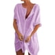 thumbnail image 1 of Vestido camisero de manga corta con cuello en V para mujer: elegante vestido holgado de color liso para todas las estaciones (S-XXXXXL), 1 of 5