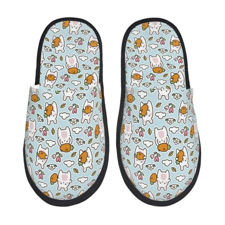Balery Carrot Rabbit Slient Indoor Furry Fleece Comfort House Shoes Soft Non-Slip Home Shoes Cotton slippers House Slippers-- Large