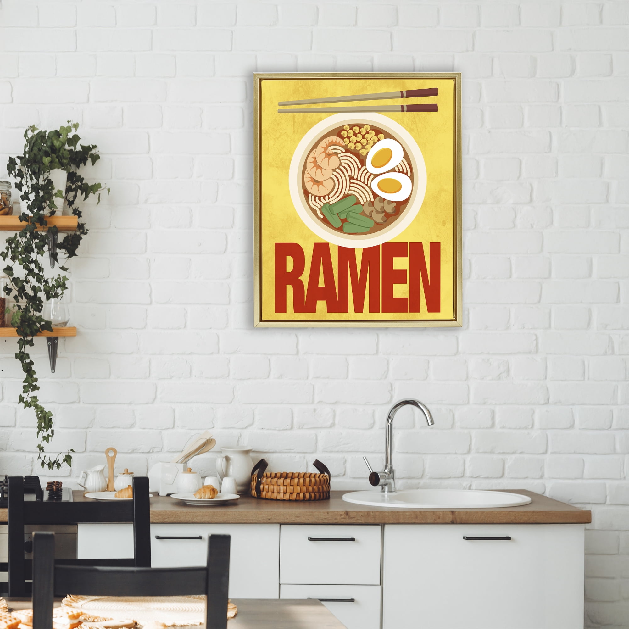 Stupell Industries Bright Ramen & Chopsticks Gold Framed Floater Canvas Wall Art, design by Marcus Prime