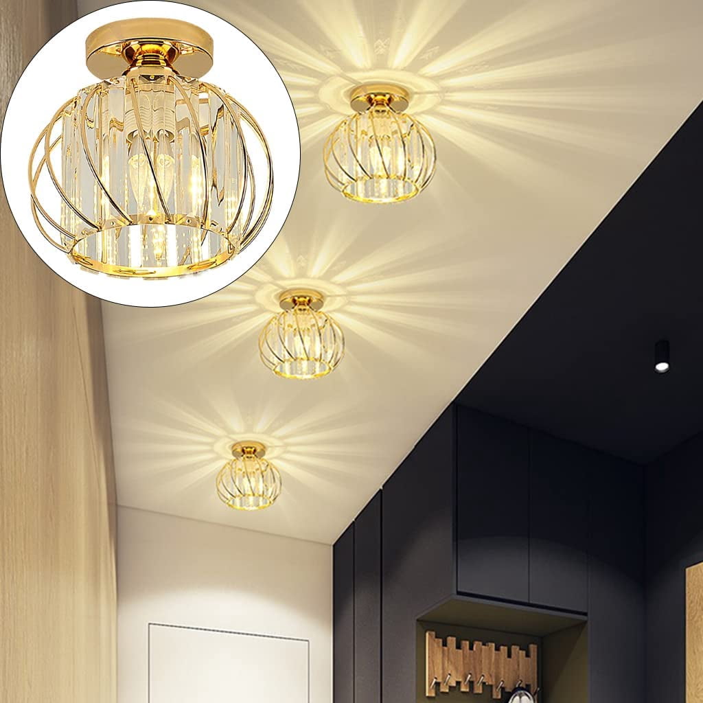 Lohas Semi Flush Mount Ceiling Light Crystal Gold Cage Ceiling Lamp