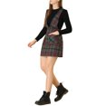 thumbnail image 4 of MODA NOVA Junior's Button Front V Neck Mini Plaid Tweed Bib Overall Pinafore Dress, 4 of 6