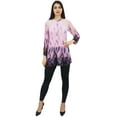 thumbnail image 2 of Phagun Pintucks Button Digital Leaf Printed Pink Long Sleeve Loose Tunic Top-4, 2 of 7