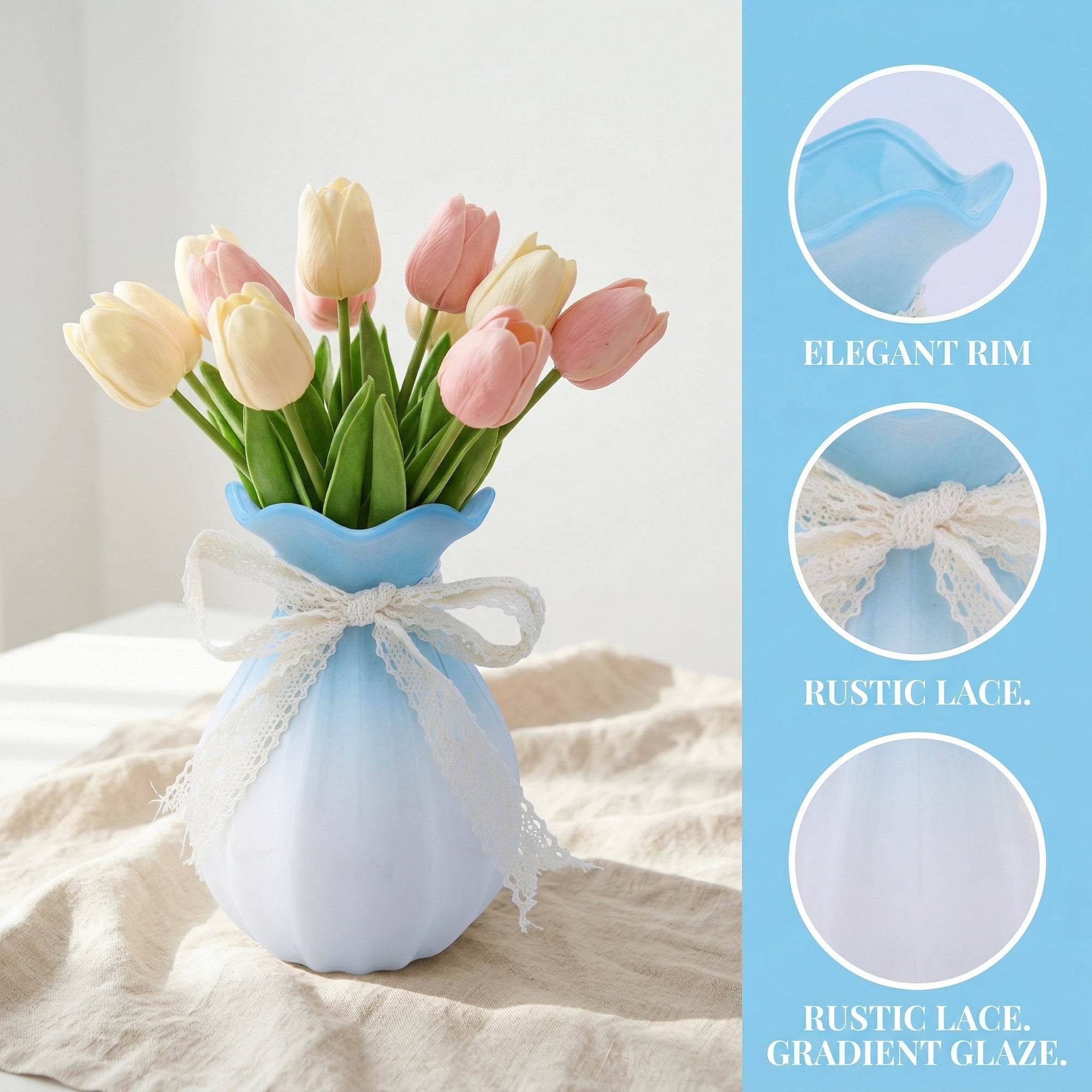 Unique Bargains Modern Ceramic Flower Vase for Centerpiece Blue 4.3"L x 4.3"W x 7.9"H