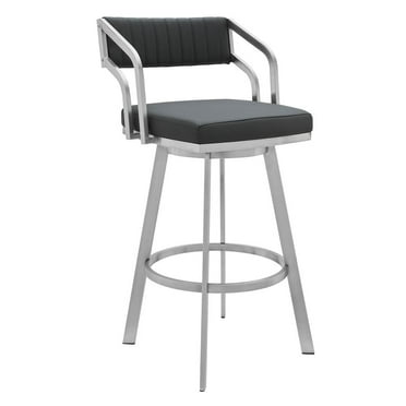 HomeRoots 30" Timeless Slate Grey Faux Leather Silver Finish Swivel Counter Stool