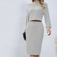 thumbnail image 2 of LYXSSBYX 2 Piece Outfit for Women Skirt Women's Long Sleeved Round Neck Solid Knitted Top Skirt Set, 2 of 4