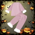 thumbnail image 5 of Landzoo Halloween 2 Piece Big Boys Girls Homewear Friendly Ghost Print Long Sleeve Notch Neck Sleepwear With Pants Outfit Fall Loose Fit Kids Pajamas Size 13-14 Years Pink, 5 of 5