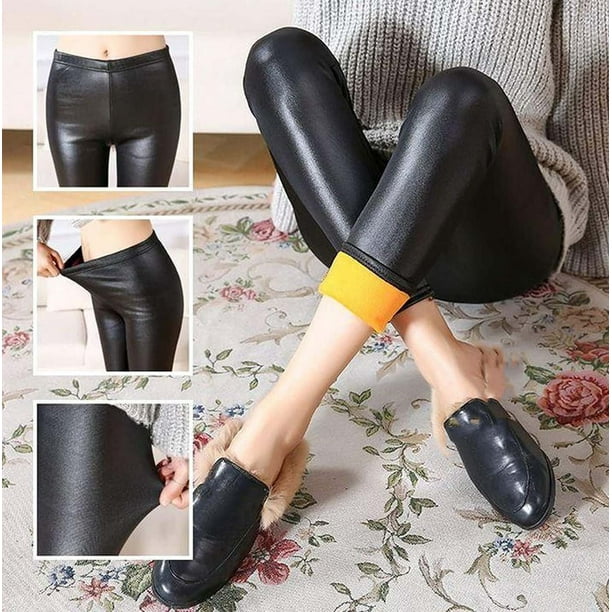 Pisexur Faux Leather Leggings for Women Winter Thick Warm High Waisted Leggings  Stretch Tights 