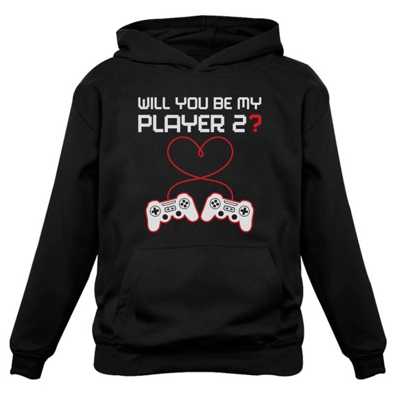 Tstars Womens Valentine's Day Love Video Gamer Hoodie Controllers Heart Be My Player 2 Cute Gift Idea for Her Wife Women Hoodie
