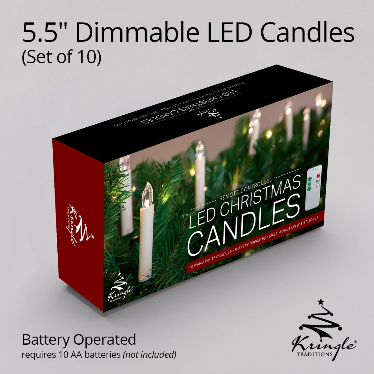 Flameless Electric LED Clip-on Christmas Tree Candles, Battery Operated, Remote Control, 5.5”, Set of 10