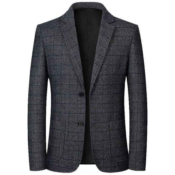 LMOIPLI Men's Fine Check Tweed Notch Lapel Two Button Blazer Vintage Business Casual Fall Sport Coat Gray XXXL