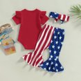 thumbnail image 5 of Aunavey Infant Baby Girl 4th of July Outfits Romper Flare Pants Bell-Bottom Leggings 3Piece Set, 5 of 7