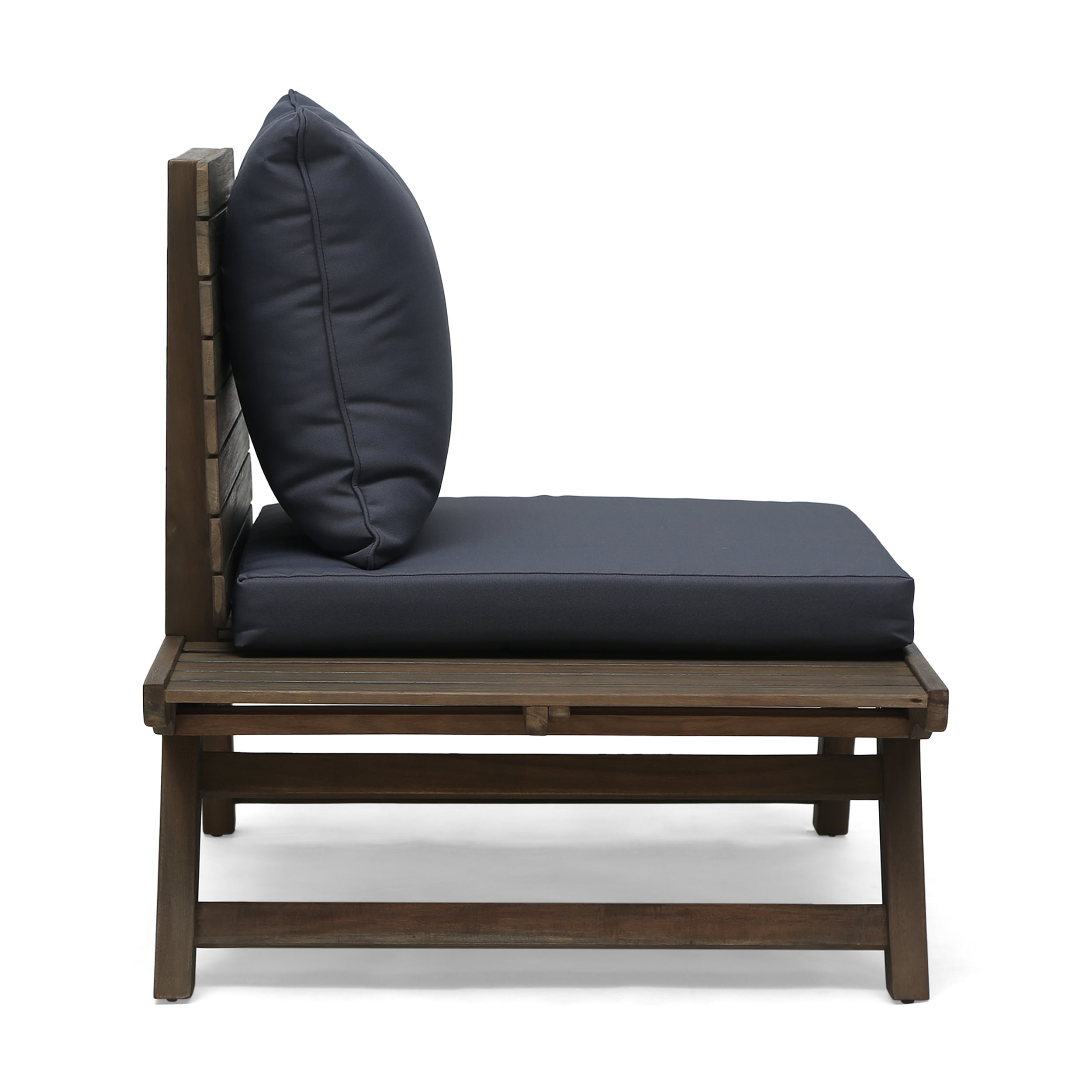 Outdoor Single Acacia Wood Club Chair, Leisure Relax Seat for Patio Garden, Dark Gray