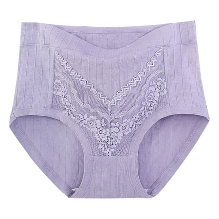 Jalioing Plus Size Underwear for Women Lace High Waist Panty Cotton Solid Color Comfy Briefs XL-6XL (6X-Large  Blue)