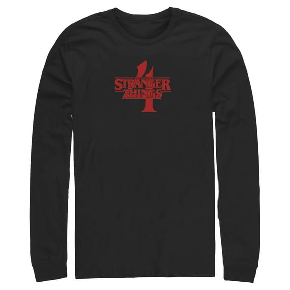 Netflix Men's Stranger Things Red Logo 4 Long Sleeve Shirt Black Small
