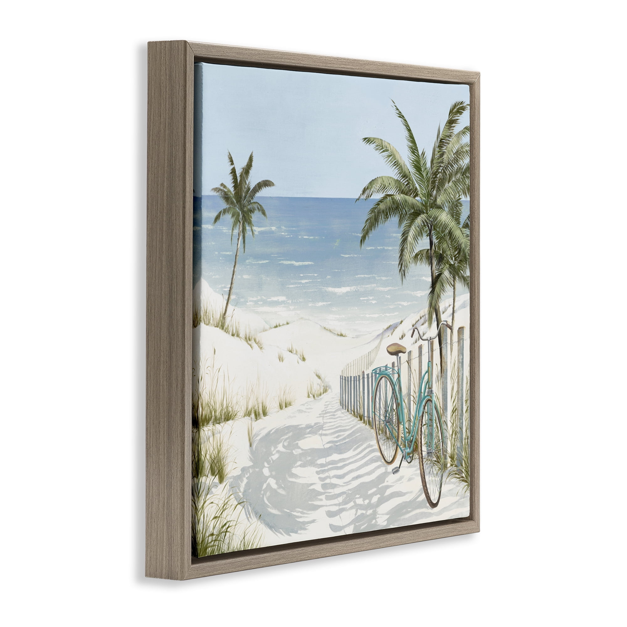 Stupell Industries Beach Bike Coastal Scene Brown Framed Floater Canvas Wall Art, design by Lorenzo Collective