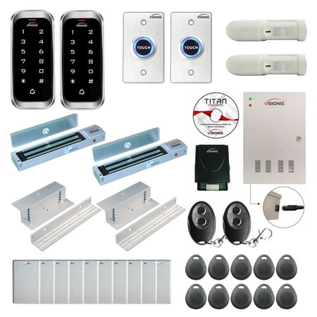 

FPC-8141 2 Doors Access Control Electromagnetic Lock For Inswinging Door 600lbs TCP/IP Wiegand Controller Box Outdoor Weatherproof Keypad / Reader Software Included 20000 User Receiver PIR Kit