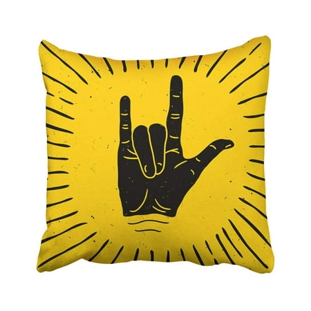 WOPOP Metal Rock Hand Sign Silhouette With Rays Label Tattoo Arm Authentic Band Beam Concert Cut Pillowcase Cover 20x20