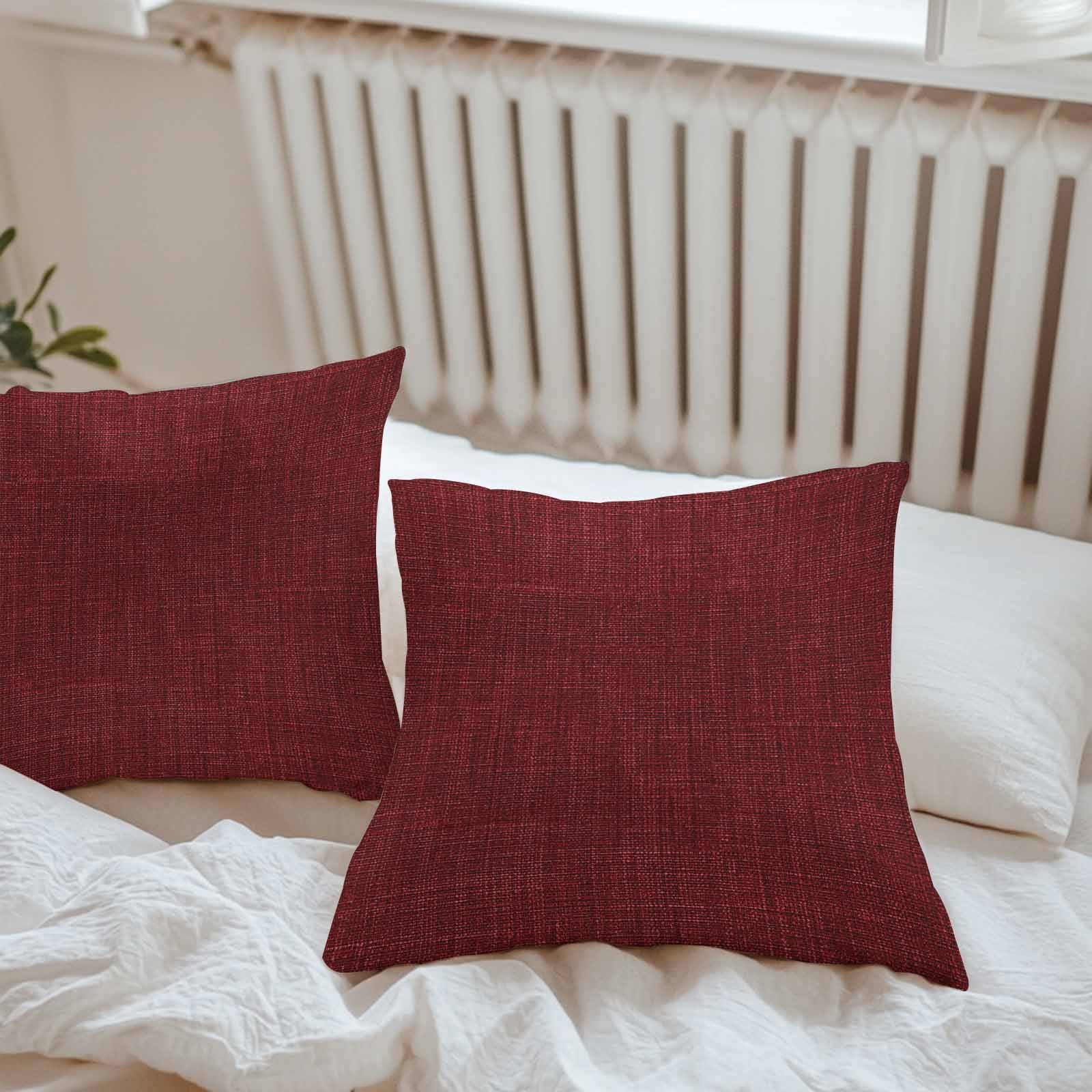 Waterproof Throw Pillow Covers 16x16 Set of 2, Classic Solid Dark Red Outdoor Pillowcases with Invisible Zipper, Vintage Monochrome Decorative Cushion Covers for Patio Garden Sofa Couch Balcony