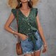 thumbnail image 5 of Camiseta informal de verano con cuello en V y cierre de botón con volantes y estampado de puntos para mujer para uso diario, 5 of 8
