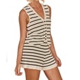 thumbnail image 4 of Womens 2 Piece Outfits Sleeveless V Neck Striped Knit Tops & Shorts, 4 of 7