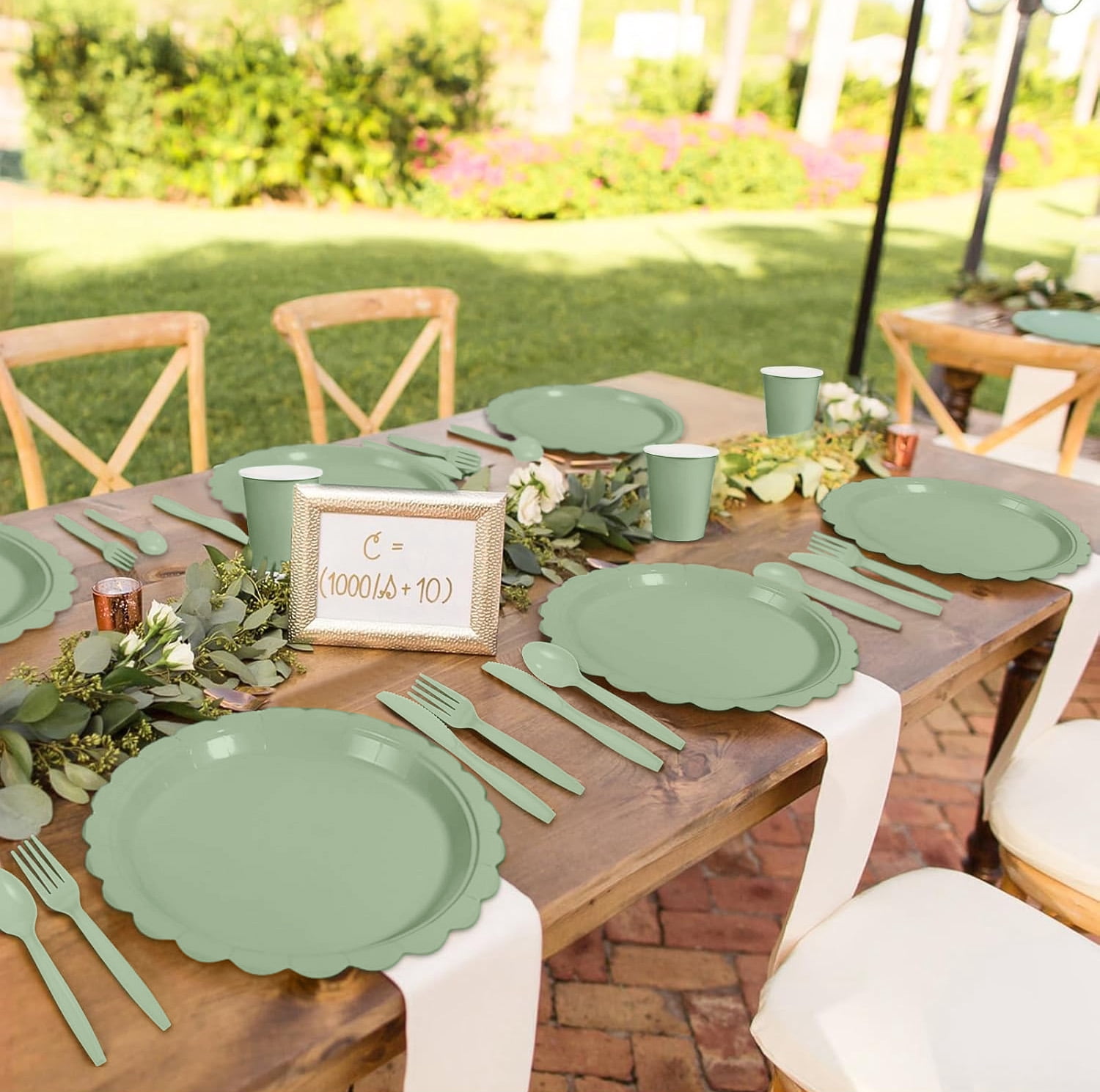 Inadays 175Pcs Disposable Party Supplies Includes Green Paper Plates Cup Napkins Forks Spoons Knives, Dinnerware Set for Garden Party Birthday BBQ Baby Shower Wedding, Serve 25 Guests