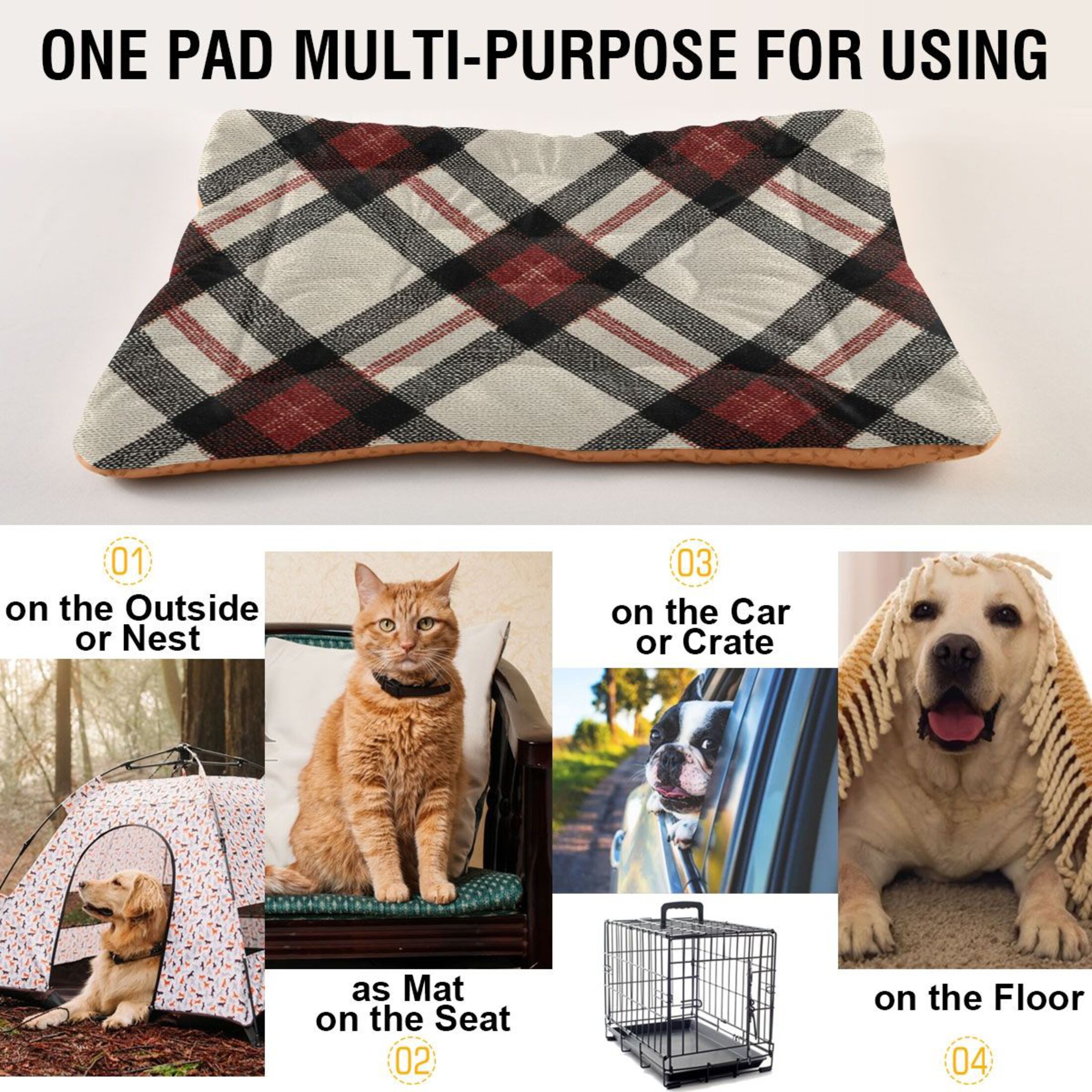 Cozy Mat Pet Bed Indoor Outdoor Warm Soft For Cat Dog Puppy(S/M) Retro Style