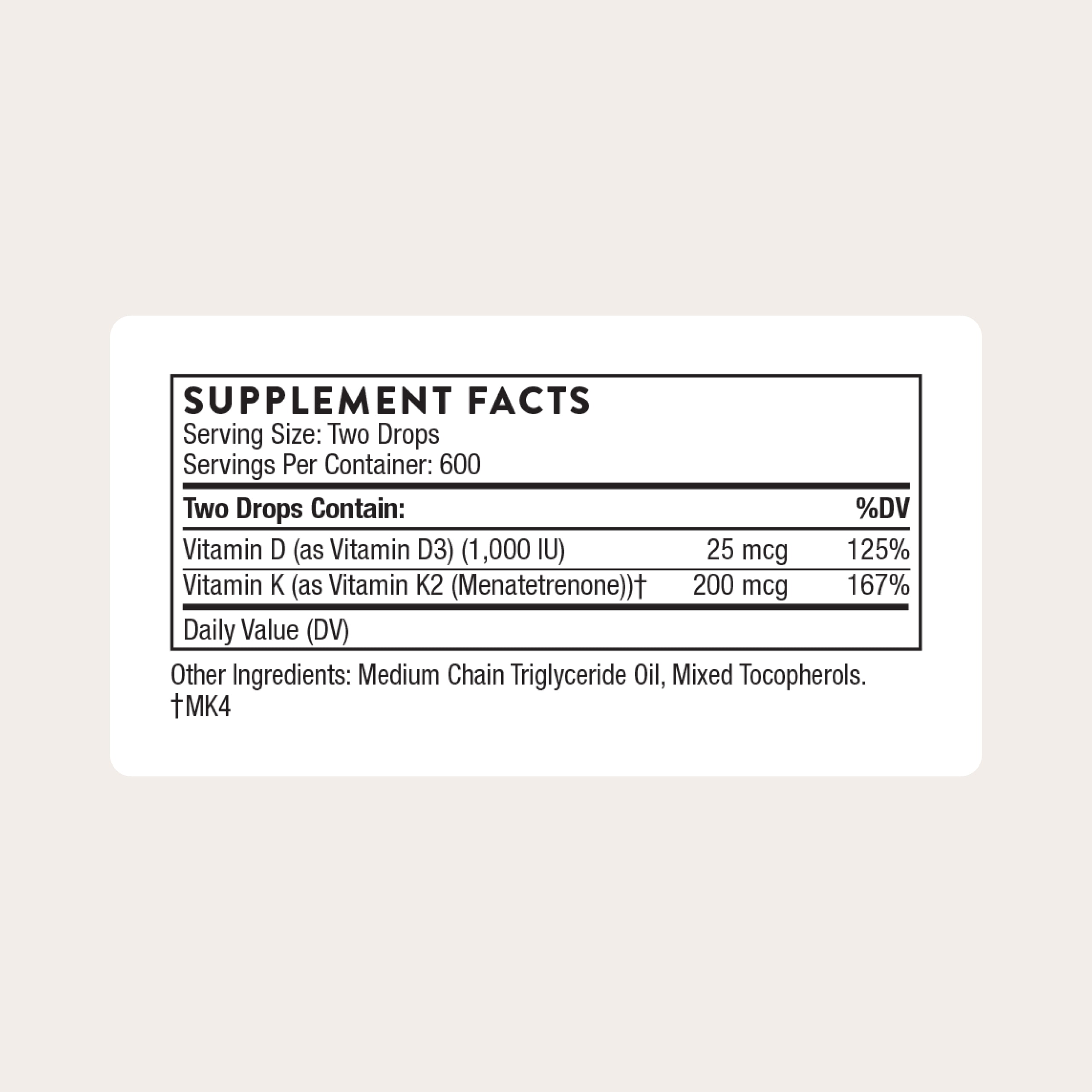 THORNE - Vitamin D + K2 Liquid with a metered dispenser - Vitamins D3 and K2 to Support Healthy Bones and Muscles* - 1 Fl Oz (30 ml) - 600 servings