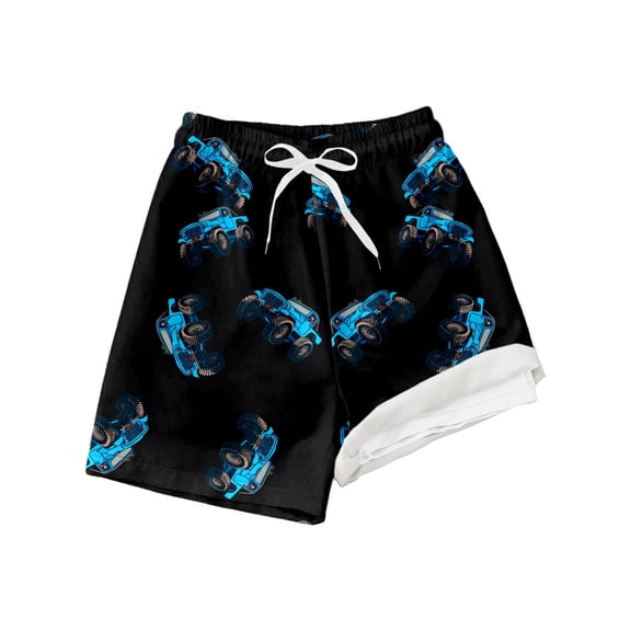 LRen Boys Swimming Trunks Size 10-12 with Boxer Brief Liner Elastic Waist Drawstring Swim Shorts Kids Boys Casual Soft Cartoon Print Boys Swimsuit Size 6