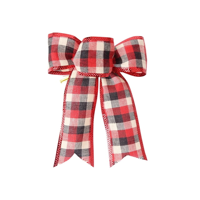 Visland Wave Plaid Pattern Solid Color Christmas Bowknot Pendant DIY Gift Packing Xmas Tree Decor Christmas Pattern Bow Ornament