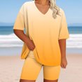 thumbnail image 2 of DDAPJ pyju Plus Size Lounge Sets for Women Gradient Print 2 Piece Loungewear Set V Neck Short Sleeve T-shirts with Biker Shorts Yoga Tracksuit Ofertas por tiempo limitado Yellow XXXXXL, 2 of 6