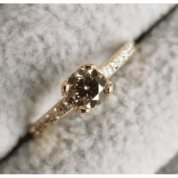 Vintage Style Natural Pear Cut Brown Diamond Engagemnet Ring Set - Gift For Wife