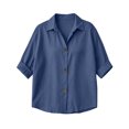 thumbnail image 5 of Sheghy Womens Tops Oversized Urban Solid Cotton Linen Lapel Button Curved Hem 3/4 Sleeve Outer Shirt Blue L, 5 of 7