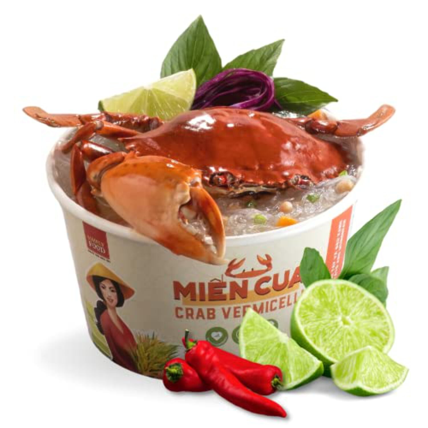 Instant Crab Flavored Glass Noodle (9 Bowls/Box): $1.99/Bowl (55g), Fork Included by Simply Food