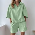 thumbnail image 2 of Fashion Plus Size Two Piece Sets For Women Summer Casual Solid Color Short Sleeved Shorts, 2 of 6