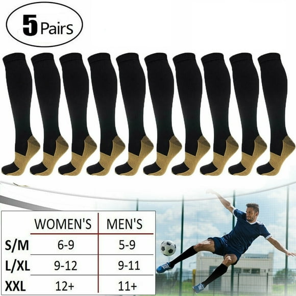 DEBGFS 5 Pairs Copper Compression Socks 20-30mmHg Graduated Support Mens Womens Knee High Comfort Gym Stockings Leg Pain Relief Varicose Vein Relief Pain Support Socks S/M,xxl