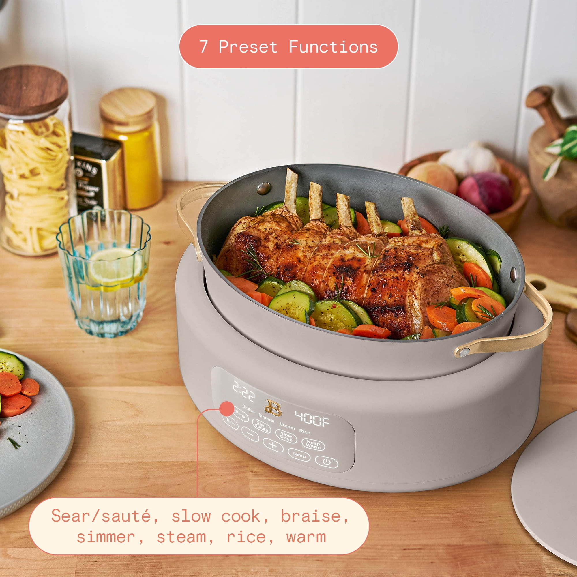 Beautiful 10 in 1, 6 Qt Electric Multi-Cooker, Porcini Taupe by Drew Barrymore