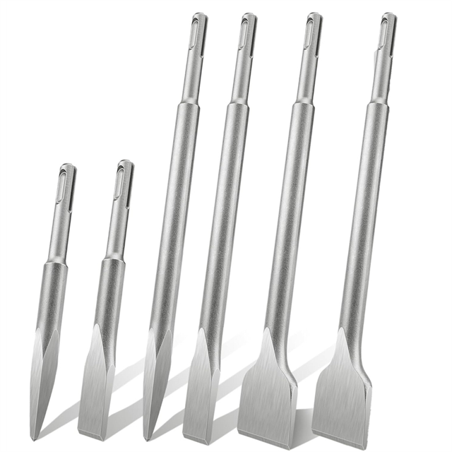 SDS Plus Chisel Set,6pcs Tile Chisel Spade Chisel Drill Hammer Chisel Set for Concrete,Masonry,Tiles,Tile Adhesive