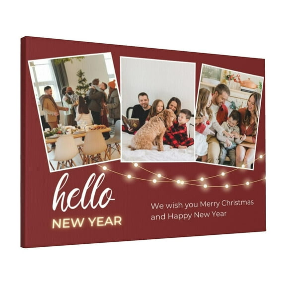 Custom Canvas Prints Red Minimalist Hello New Year Personalized Photo Image Collage DIY Framed Kit Wall Art Picture Room Decor 16x20 inch